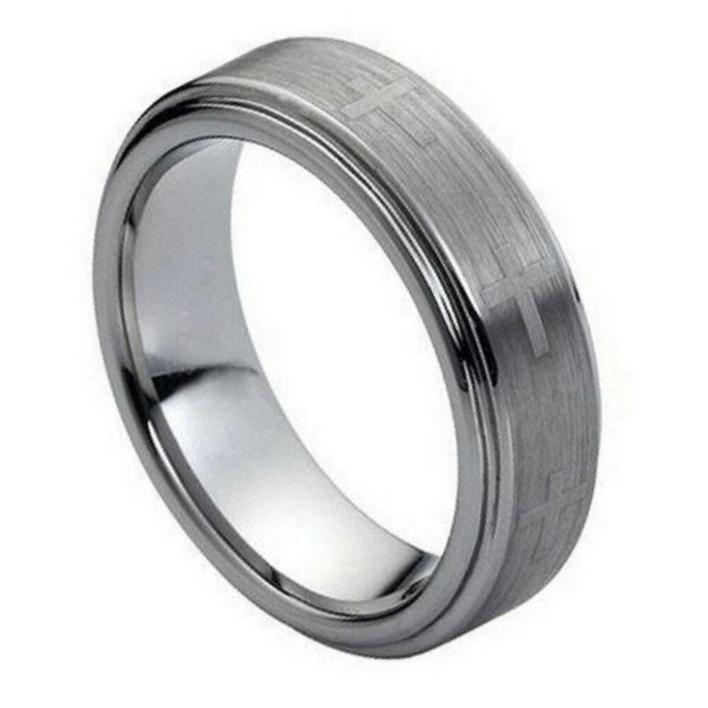 7mm Cross Laser Engraved men women Band Ring
